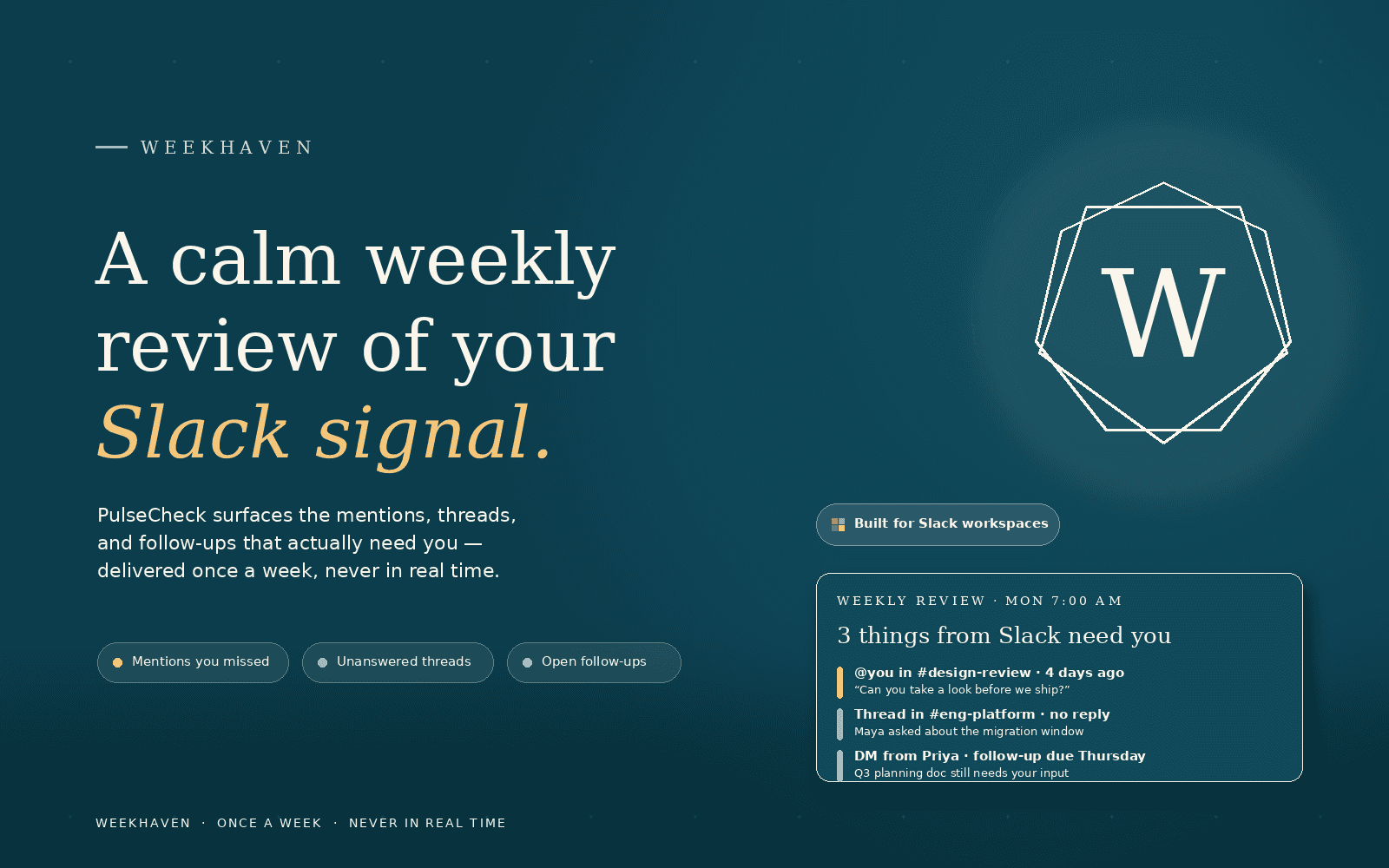 WeekHaven Slack feature preview